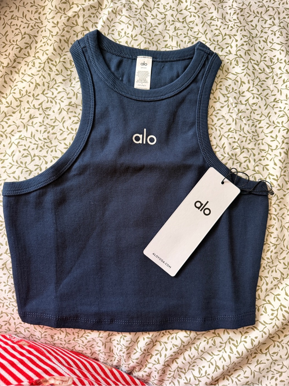 ALO Yoga Navy Ribbed Cropped Tank Top